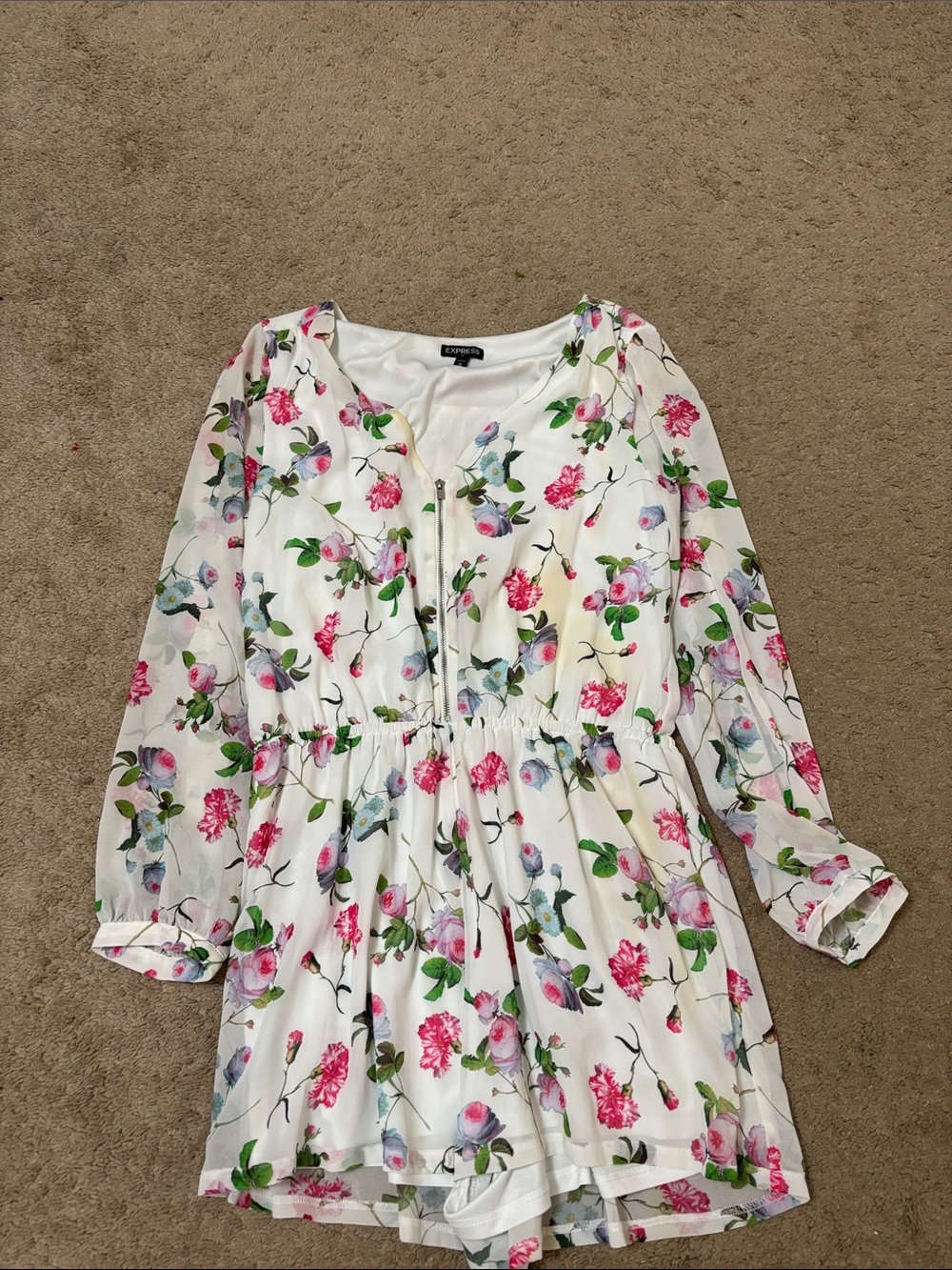Express White Floral Romper with Pink & Green Print